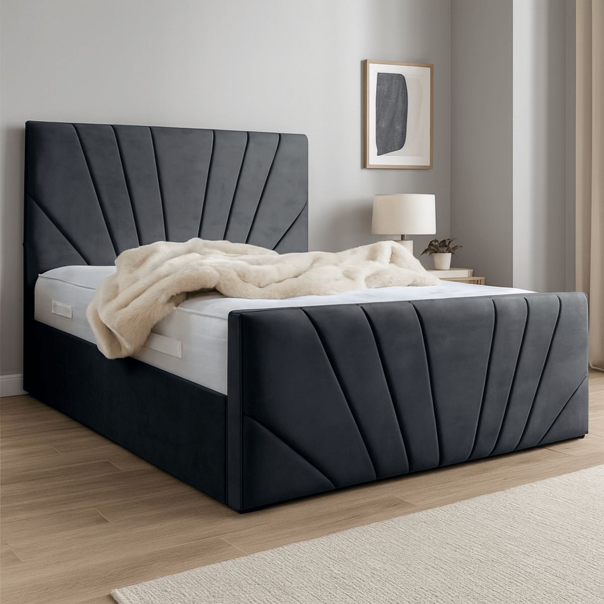 GENERICO - Base de Cama Americana Doble Respaldo 1,5 plaza Lino Gris