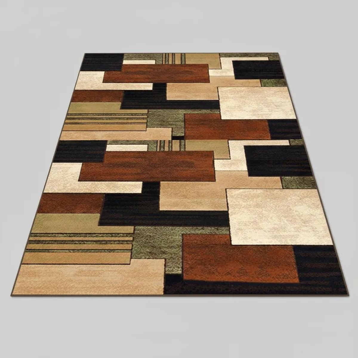 GENERICO - ALFOMBRA CON DISEÑO 160X200 NEGRO TETRIS MARRON ELEGANTE WYM