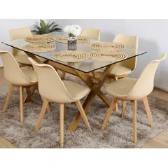 CORI CORI - Comedor Medlock Vidrio 140x90 + 6 Sillas Tulip