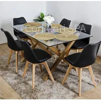 Comedor Medlock Vidrio 140x90 + 6 Sillas Tulip