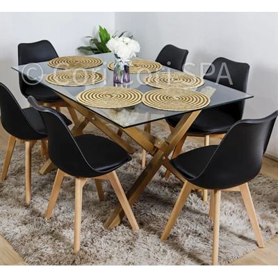 Imagen 2 del producto Comedor Medlock Vidrio 140x90 + 6 Sillas Tulip