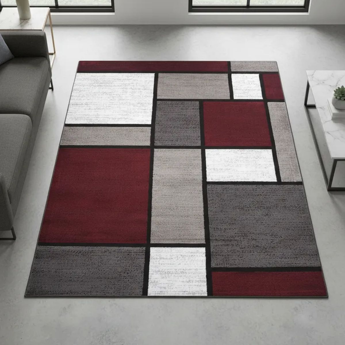 GENERICO - ALFOMBRA CON DISEÑO 160X200 CUADRO BURDEO MODERNA ELEGANTE WYM