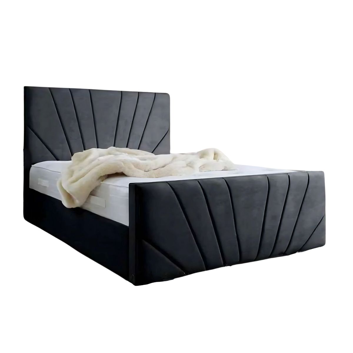 GENERICO - Base de Cama Americana Doble Respaldo Full Lino Gris