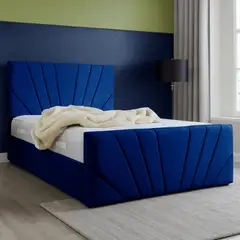 GENERICO - Base de Cama Americana Doble Respaldo Full Lino Azul