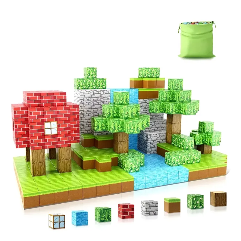 GENERICO - Bloques Armables Magnéticos 28 Piezas Con Imán Minecraft