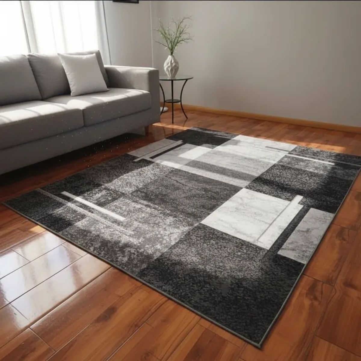 GENERICO - ALFOMBRA CON DISEÑO 160X200 CUADRO GRIS MODERNA ELEGANTE WYM
