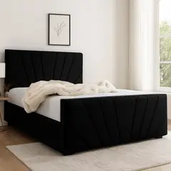 GENERICO - Base de Cama Americana Doble Respaldo 2 plazas Lino Negro