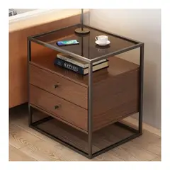 GENERICO - Velador Moderno Nordico de Madera con Cajones 50x53x40cm