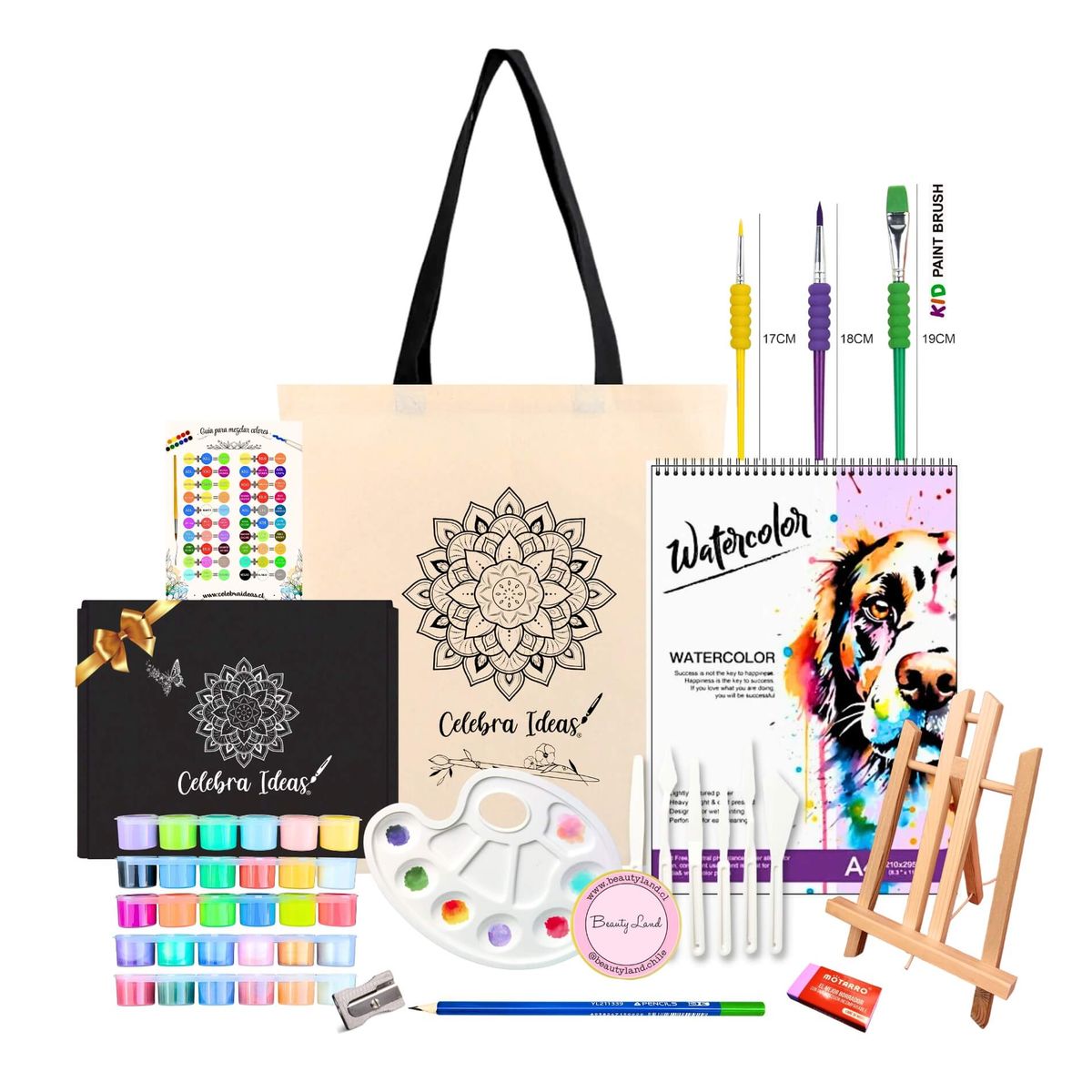 CELEBRA IDEAS - Set kit de arte témperas 30 colores metal pastel flúor purpurina clásicas