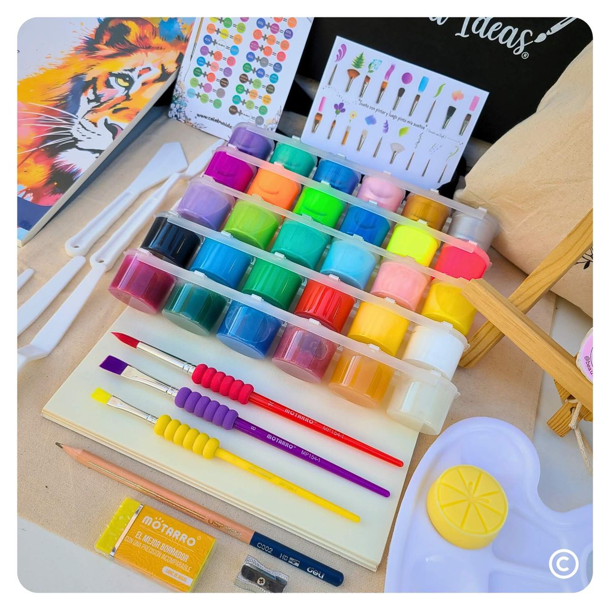 CELEBRA IDEAS - Set kit de arte témperas 30 colores metal pastel flúor purpurina clásicas