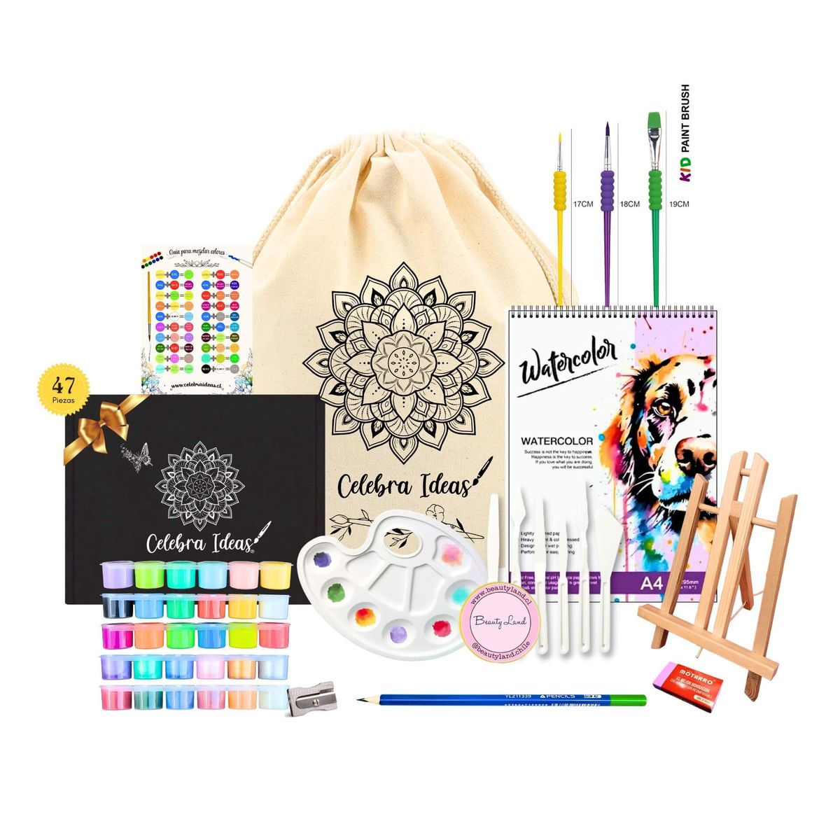 CELEBRA IDEAS - Set kit de arte témperas 30 colores metal pastel flúor purpurina clásicas