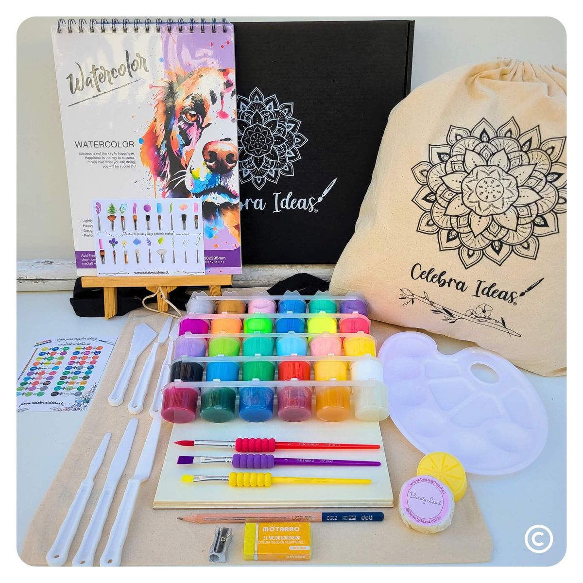 CELEBRA IDEAS - Set kit de arte témperas 30 colores metal pastel flúor purpurina clásicas