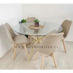 CORI CORI - Juego de Comedor Warwick 100cms + 4 Sillas Tulip Lino