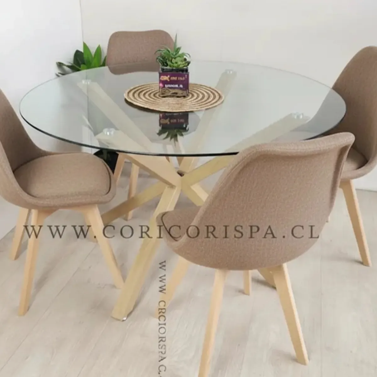 CORI CORI - Juego de Comedor Warwick 100cms + 4 Sillas Tulip Lino