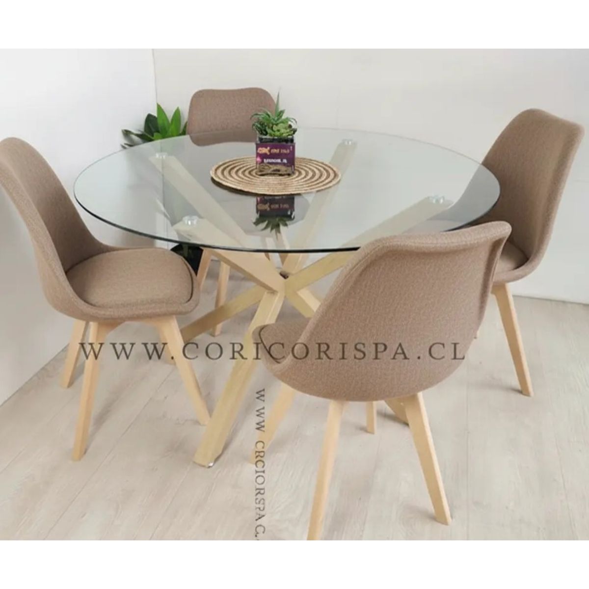 CORI CORI - Juego de Comedor Warwick 100cms + 4 Sillas Tulip Lino