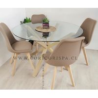 Juego de Comedor Warwick 100cms + 4 Sillas Tulip Lino