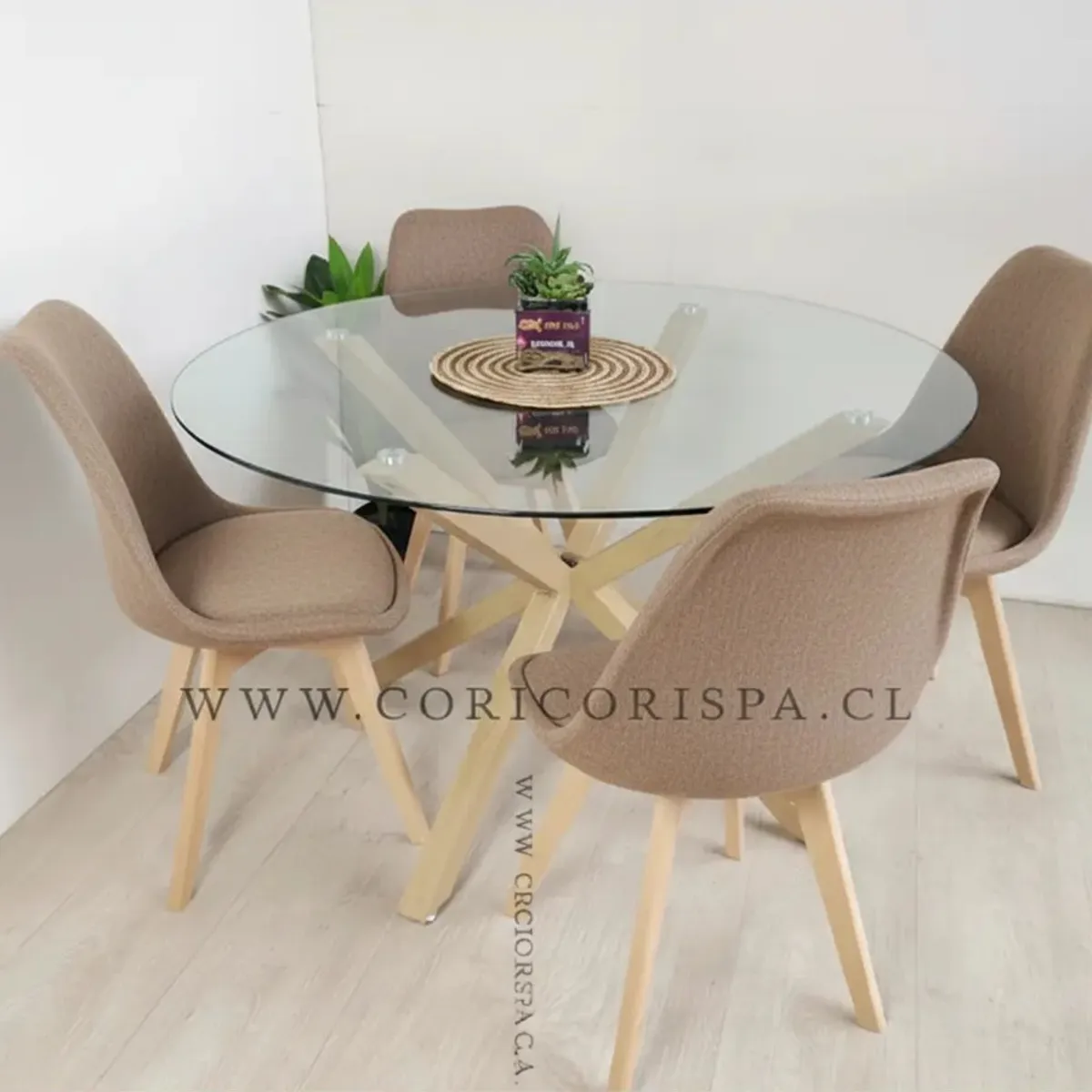 CORI CORI - Juego de Comedor Warwick 100cms + 4 Sillas Tulip Lino