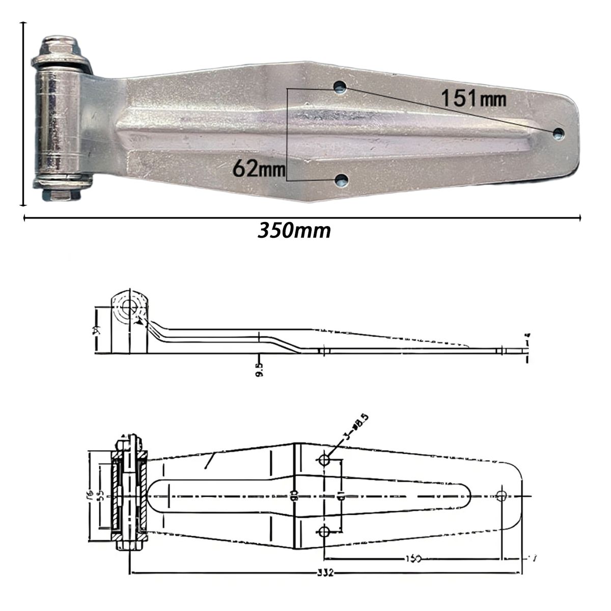 KINDA NICE - Bisagra Trasera Camión, Carroceria Trailer 35 Cm De Largo