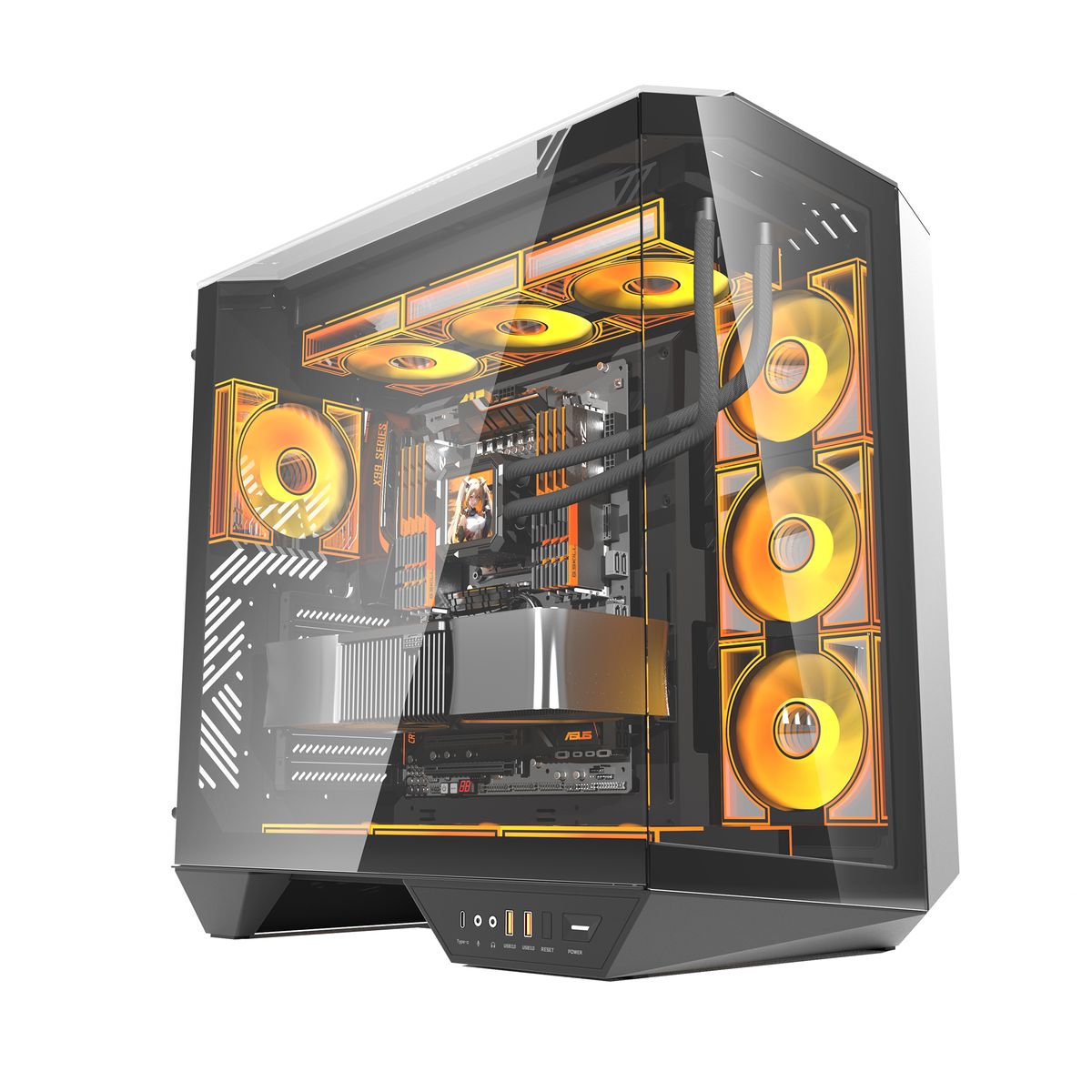 DARKFLASH - Gabinete DarkFlash DY470 ATX Lujo Vista 330° Con 4 Fans Argb - Negro