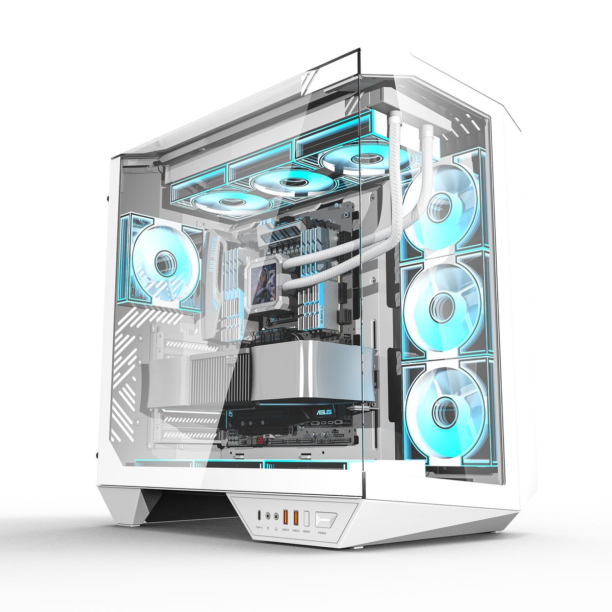 DARKFLASH - Gabinete DarkFlash DY470 ATX Lujo Vista 330° Con 4 Fans Argb - Blanco