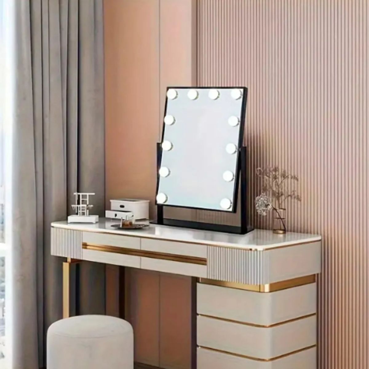 GENERICO - Espejo Maquillaje Tocador Profesional Led 12 Luces Usb 360°