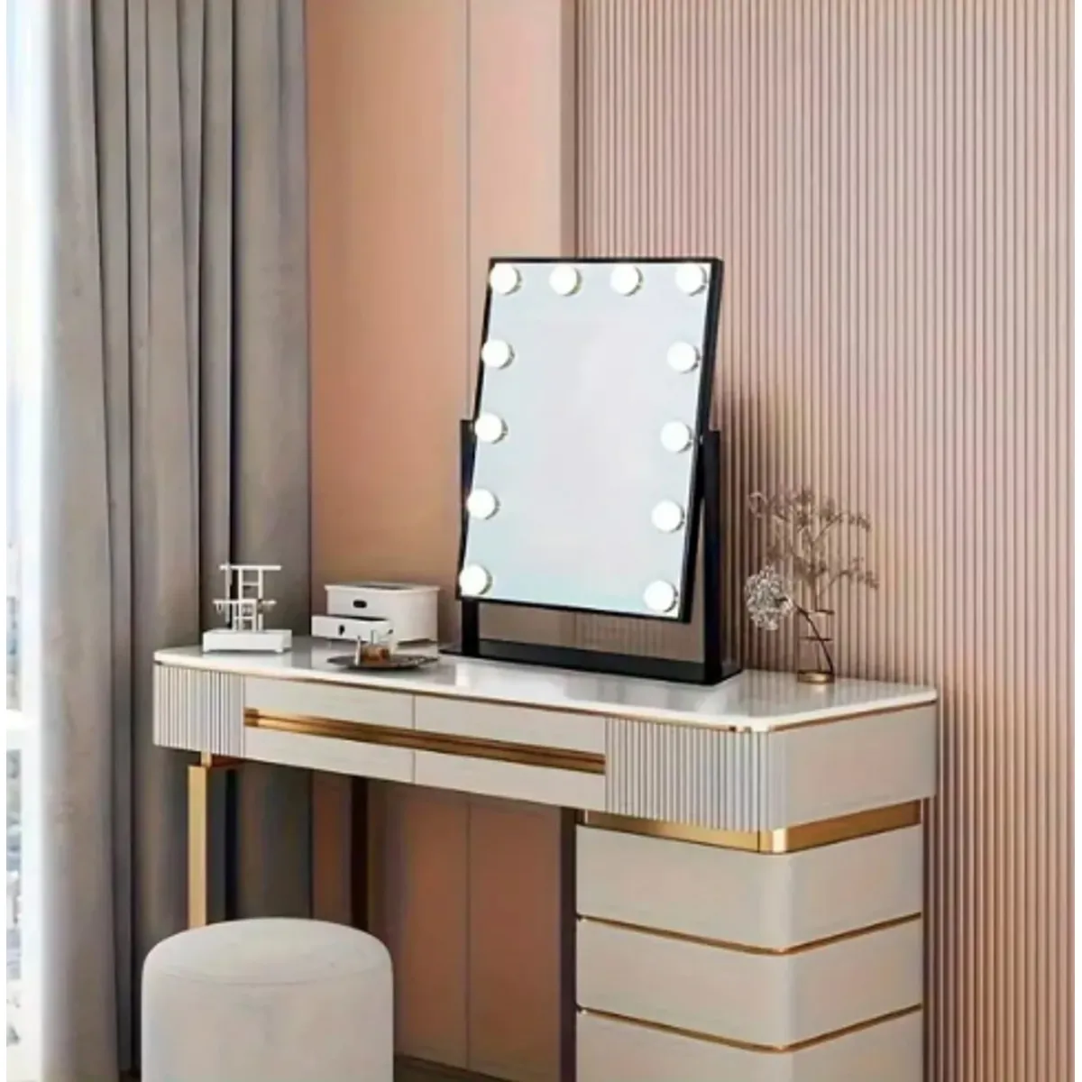 GENERICO - Espejo Maquillaje Tocador Profesional Led 12 Luces Usb 360°