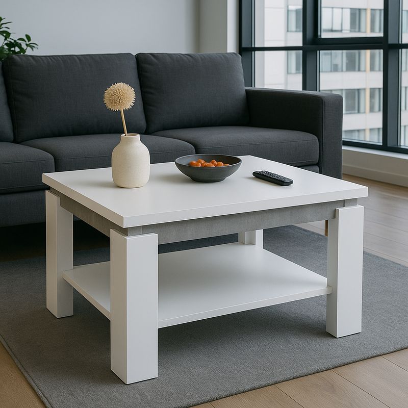 SPACE HOME - Mesa de Centro bianca blanco con repisa inferior