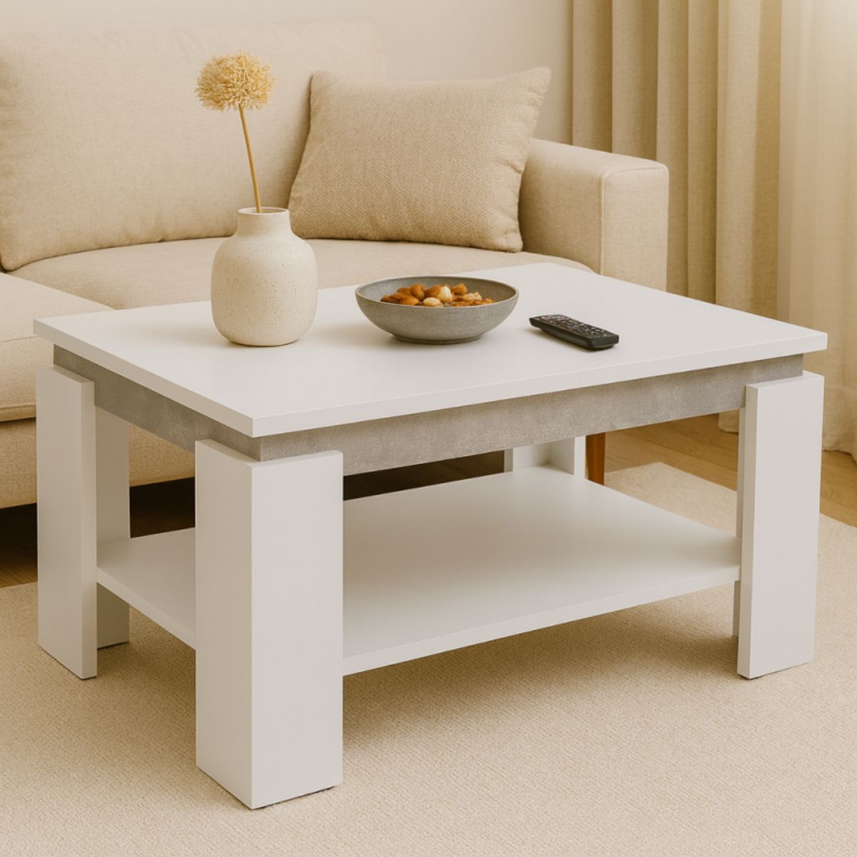 SPACE HOME - Mesa de Centro bianca blanco con repisa inferior