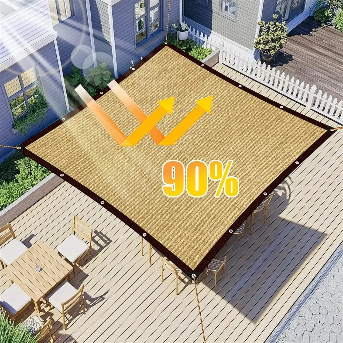 KUANGYE - Toldo Rectangular 4x5 Sombra Cubierta Terraza Jardin Terraza Beige