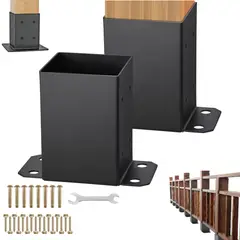 KUANGYE - 2pcs Base Anclaje Pilar Metal Negra 4x4 Para Soporte De Barandilla Porche Con Tornillos Y Llave