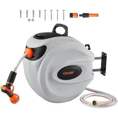 BLUEDREAMER - Carrete de manguera de jardín, 65 pies x 5/8 pulgadas rebobinado automático