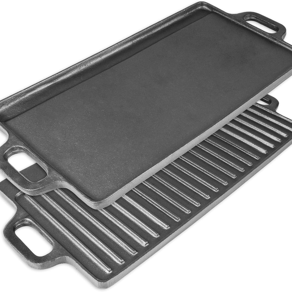 BLUEDREAMER - Plancha reversible de hierro fundido de 46 x 22 cm para barbacoa, cocina, parrilla