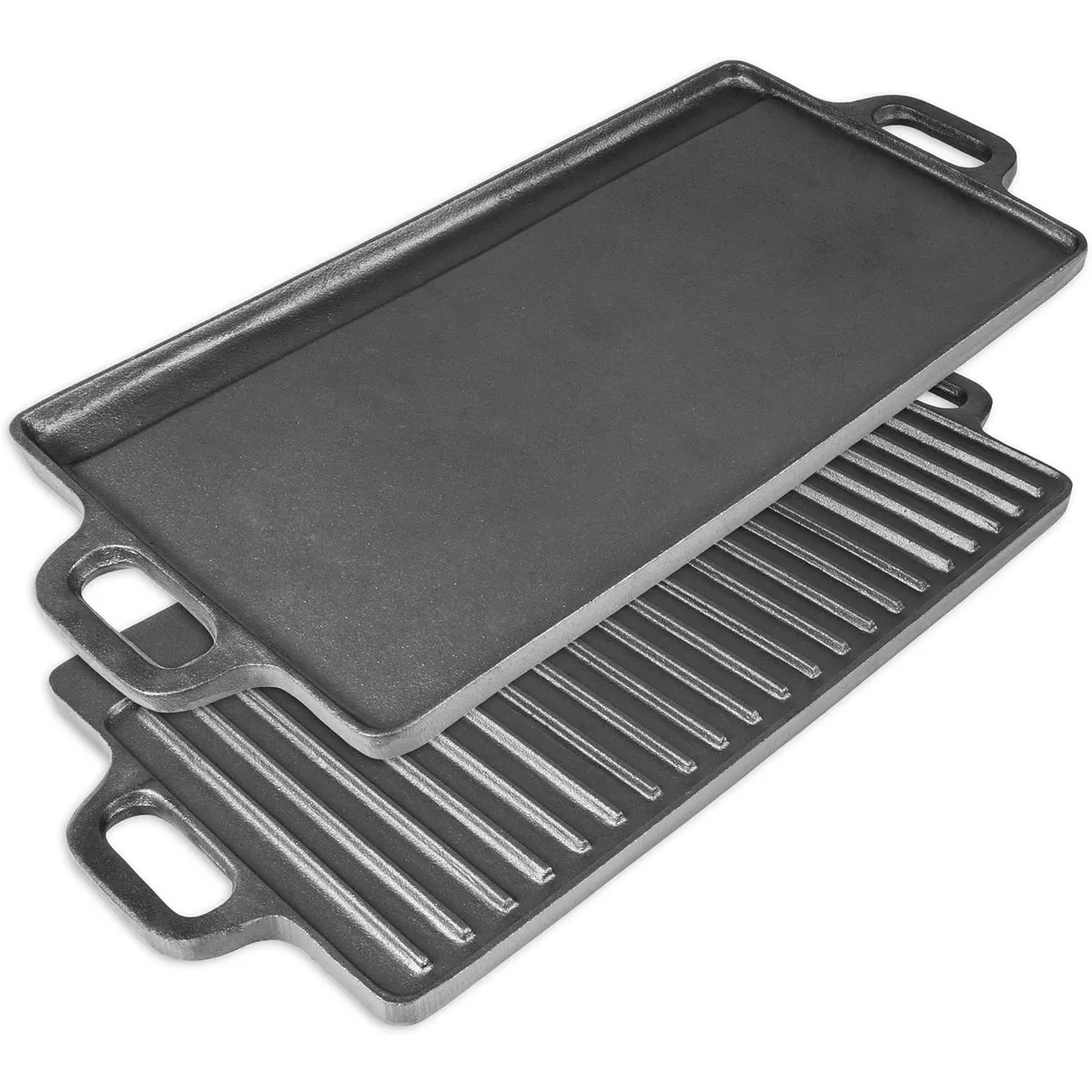 BLUEDREAMER - Plancha reversible de hierro fundido de 46 x 22 cm para barbacoa, cocina, parrilla