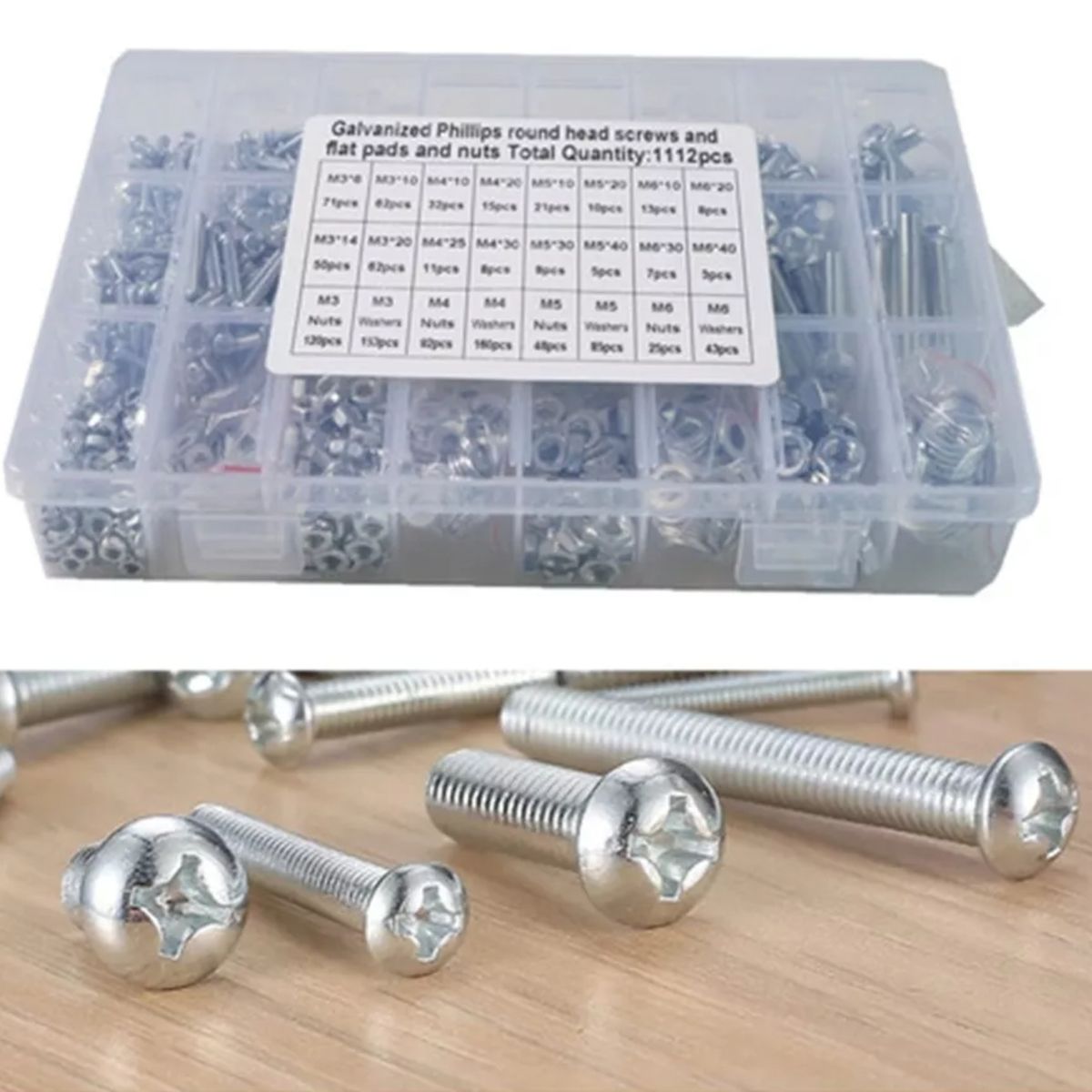 KINDA NICE - Kit Surtido De Tornillos, Pernos Y Tuercas 24 Cuadriculas