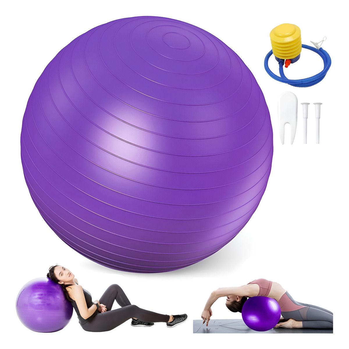 GENERICO - Pelota Balón Yoga Pilates Con Inflador 65cm Para Fitness-Violeta