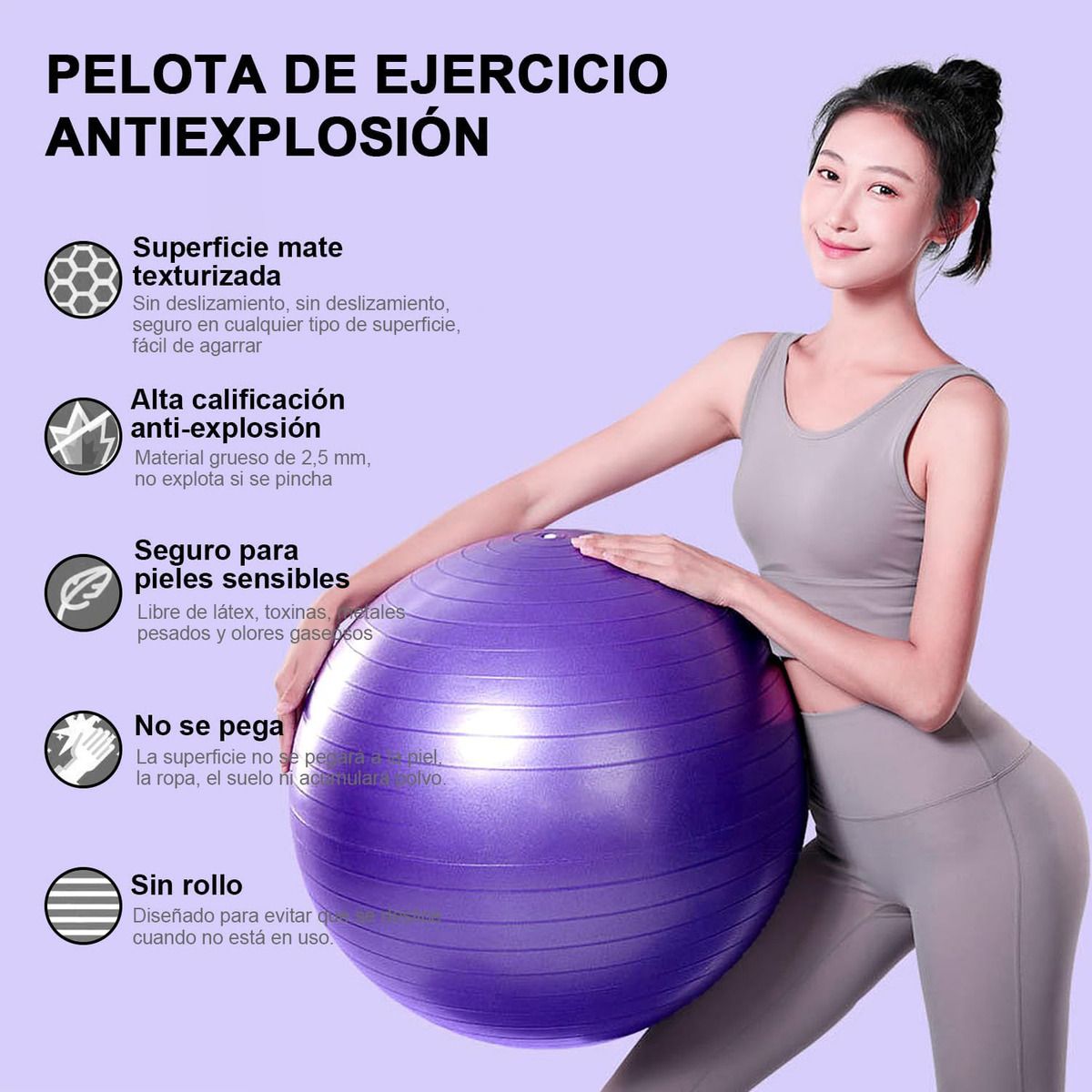 GENERICO - Pelota Balón Yoga Pilates Con Inflador 65cm Para Fitness-Violeta