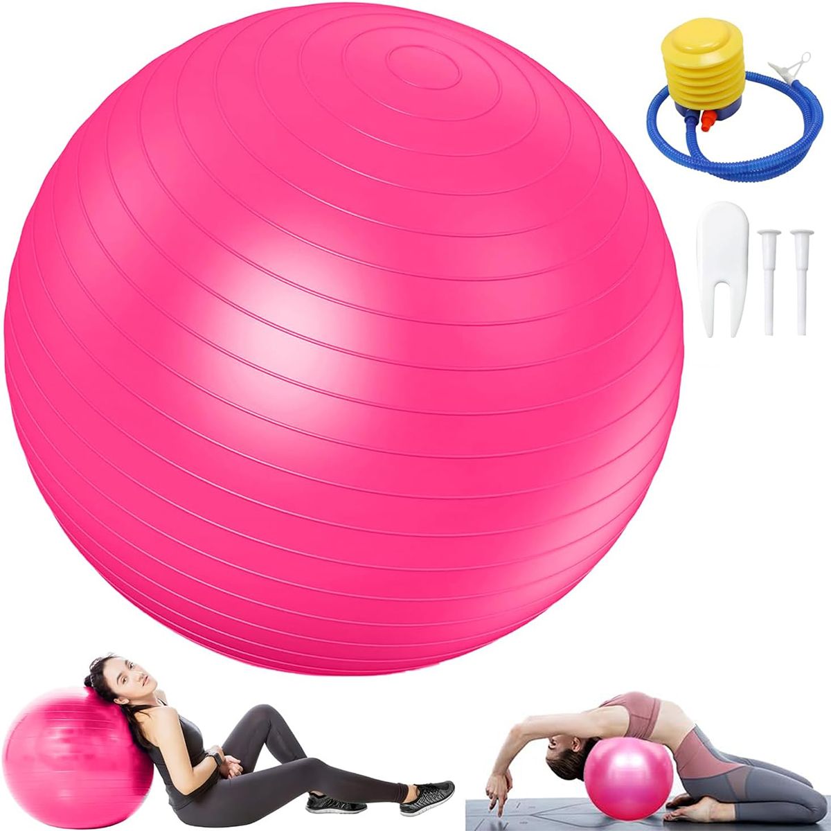 GENERICO - Pelota Balón Yoga Pilates Con Inflador 65cm Para Fitness-Rosa