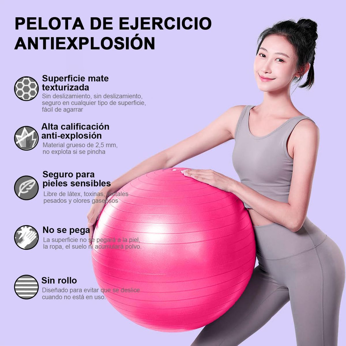 GENERICO - Pelota Balón Yoga Pilates Con Inflador 65cm Para Fitness-Rosa