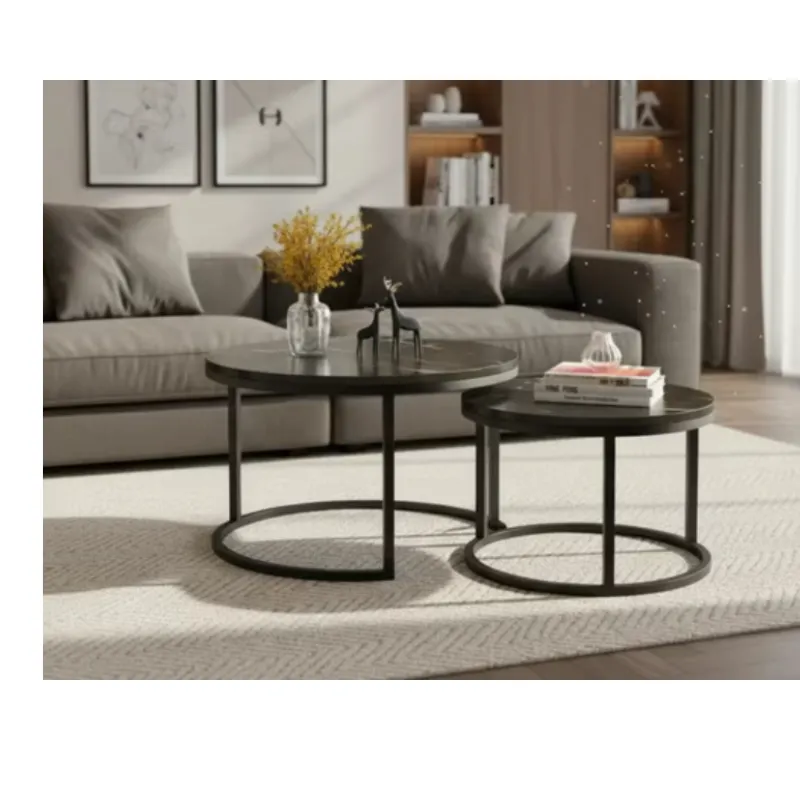 GENERICO - Mesa De Centro Auxiliar Doble Melamina 70x50cm 34x40cm NEGRA