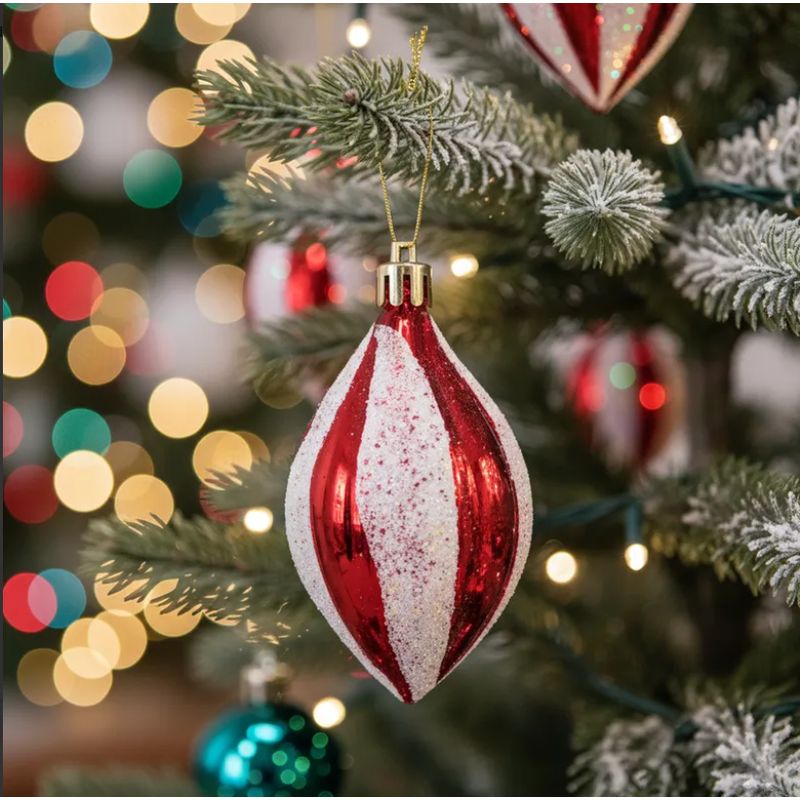 GENERICO - Adornos Navideños Colgante Ovalados rojo y blanco 6cm 4pcs