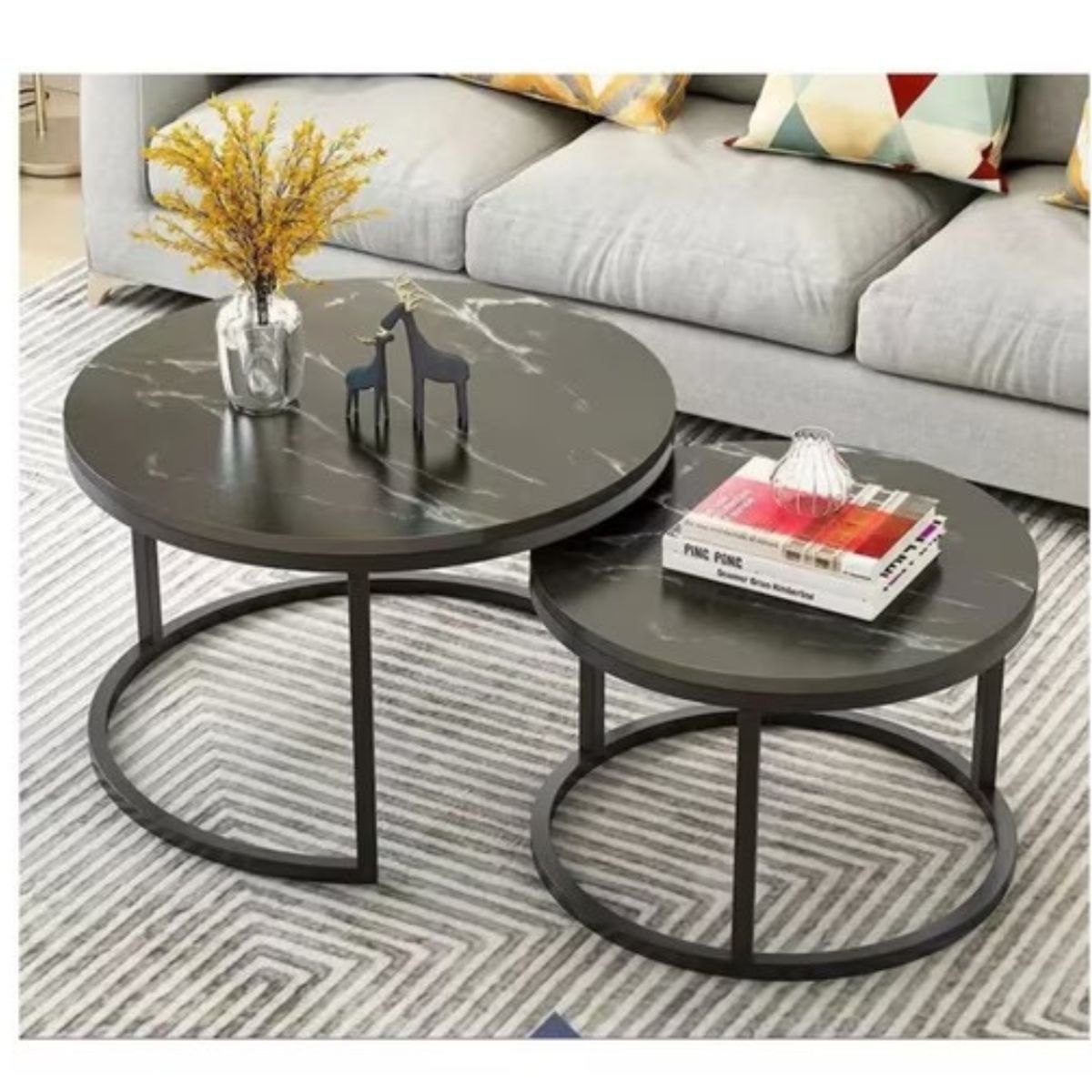 GENERICO - Mesa De Centro Auxiliar Doble Melamina 70x50cm 34x40cm NEGRA