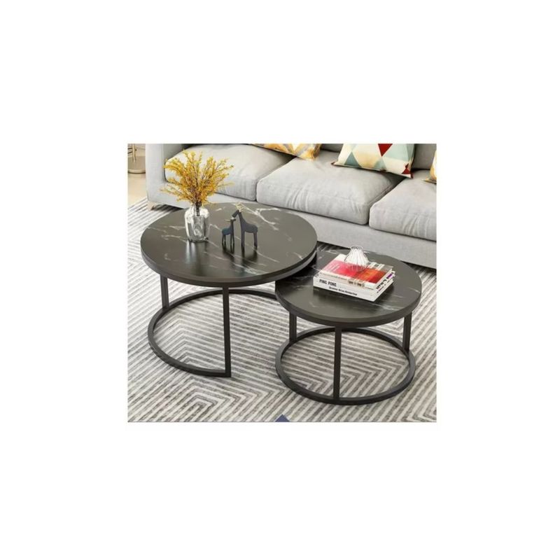 GENERICO - Mesa De Centro Auxiliar Doble Melamina 70x50cm 34x40cm NEGRA