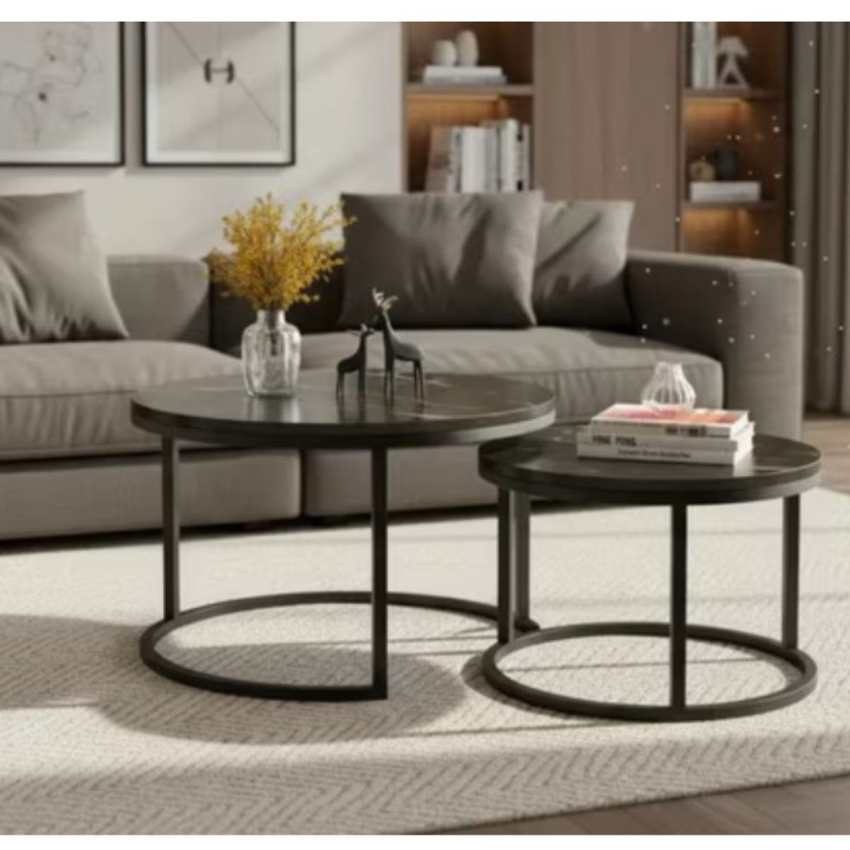 GENERICO - Mesa De Centro Auxiliar Doble Melamina 70x50cm 34x40cm NEGRA