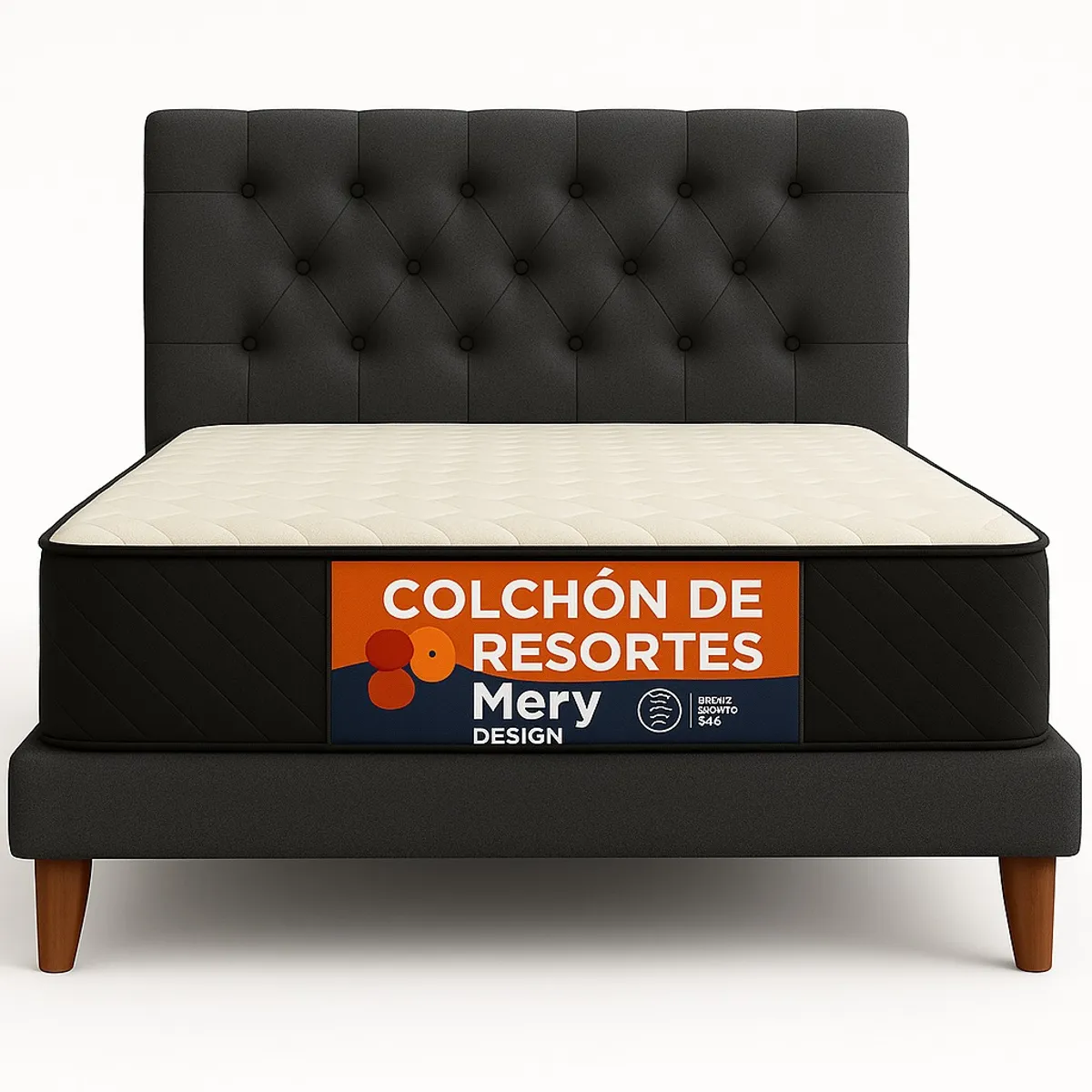 GENERICO - Cama Plaza y Media Gris Oscuro En Lino Capitone + Colchon Mery Desing
