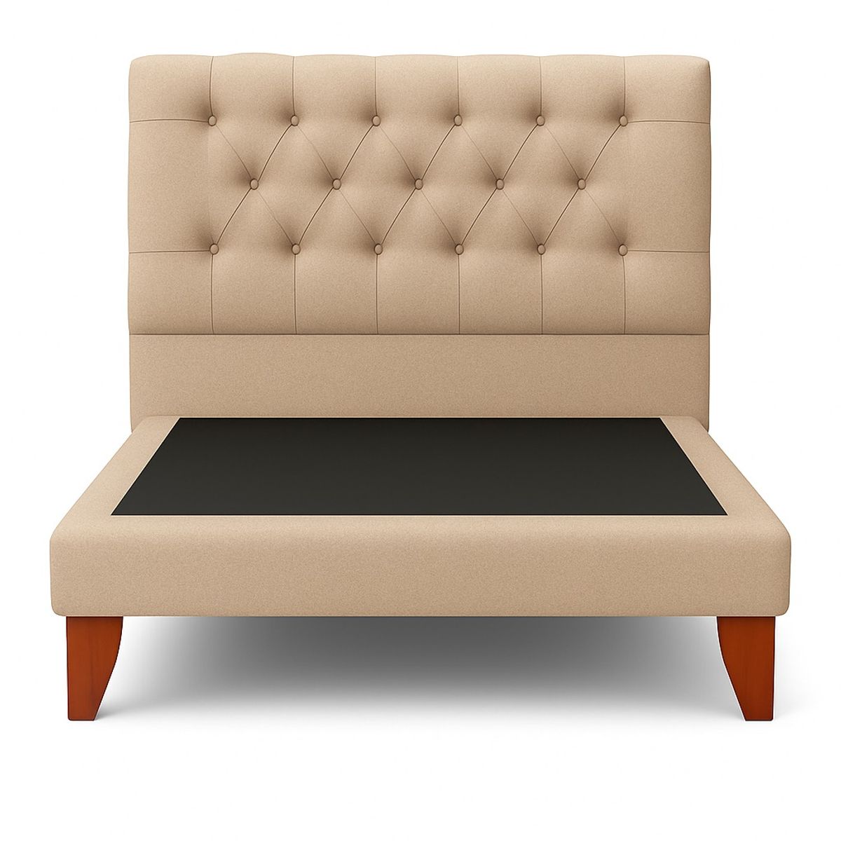 GENERICO - Cama Plaza y Media Beige Capitone en Lino + Colchon Mery Desing