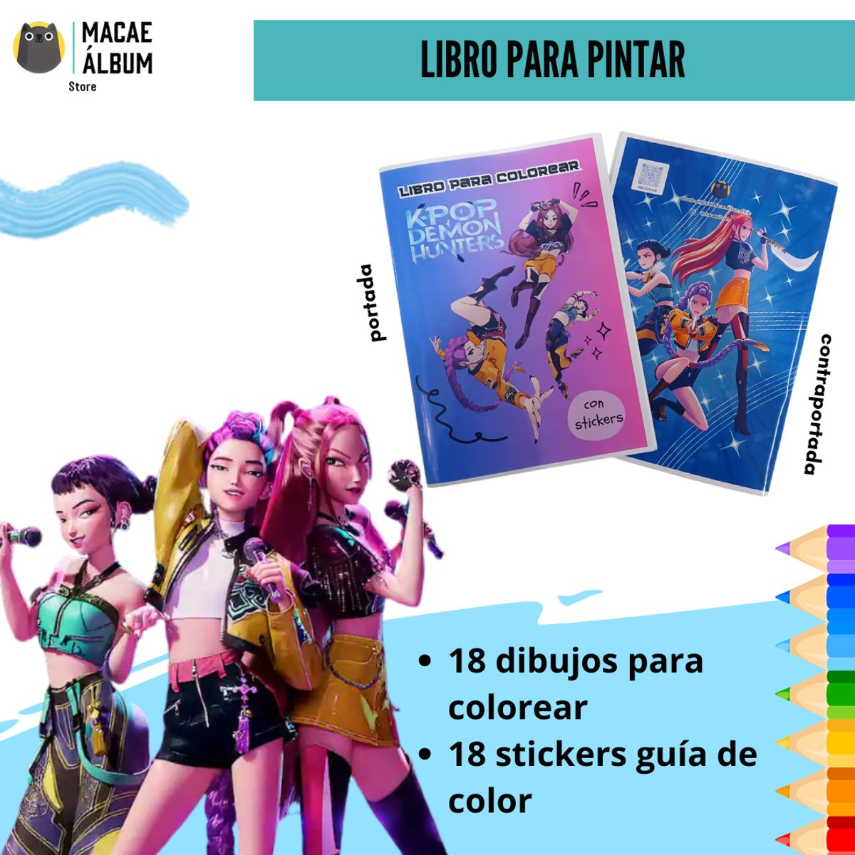 GENERICO - Libro para pintar Kpop Demon Hunter con stickers
