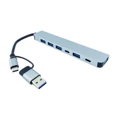 GENERICO - HUB 7 En 1 Doble Conector USB/Type-C para 5 Puertos USB más 2 PD En Aluminio.