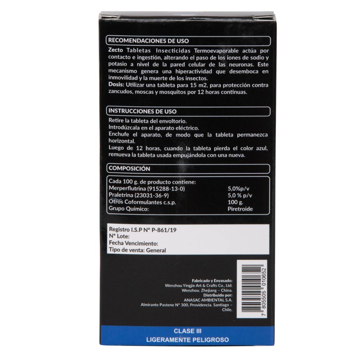 ANASAC - Zecto Tabletas Insecticidas Recarga 12 U