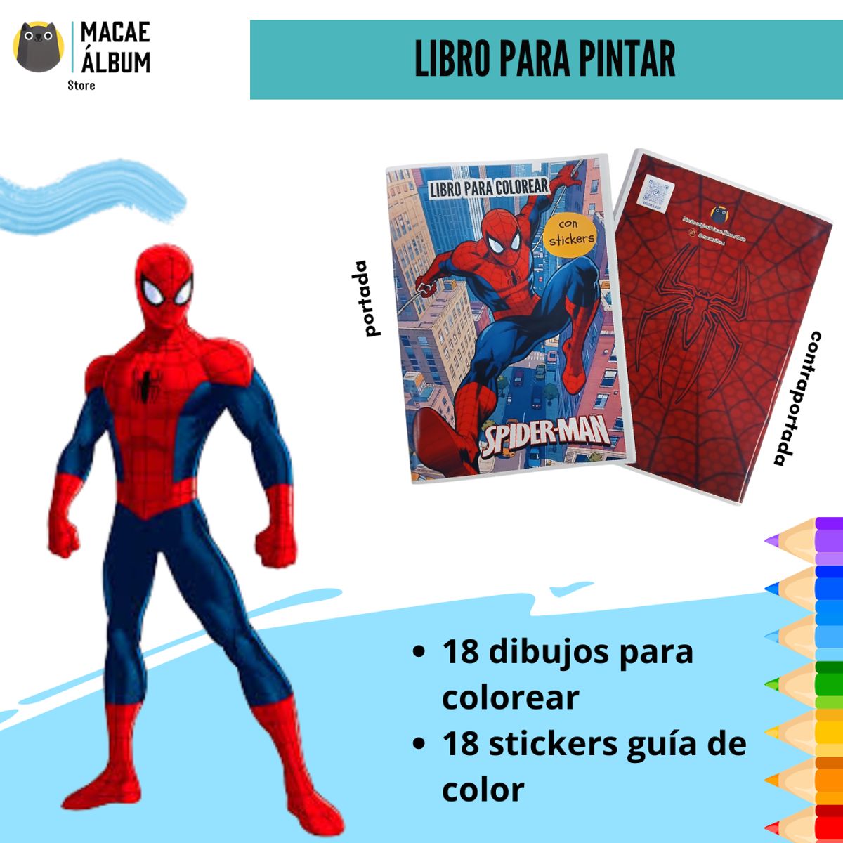 GENERICO - Libro para pintar Spiderman con stickers