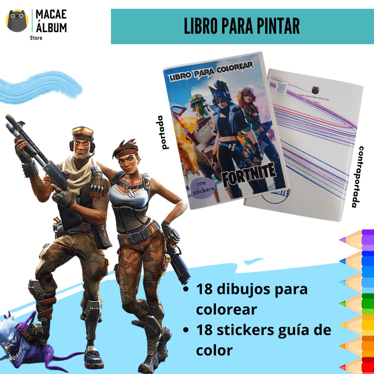 GENERICO - Libro para pintar Fortnite con stickers